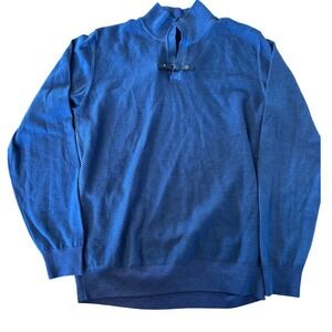 Massimo Dutti Mens 100% Merino Wool Blue Pullover Sweater Buckle Mock Neck M